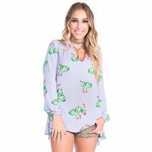 Izzy & Lola Cactus Swing Tunic Purple Green Medium